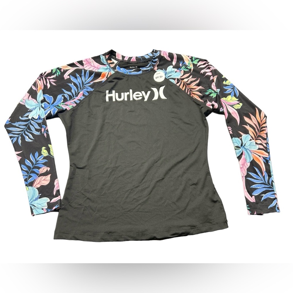 Hurley Black Floral Long Sleeve Swim Top